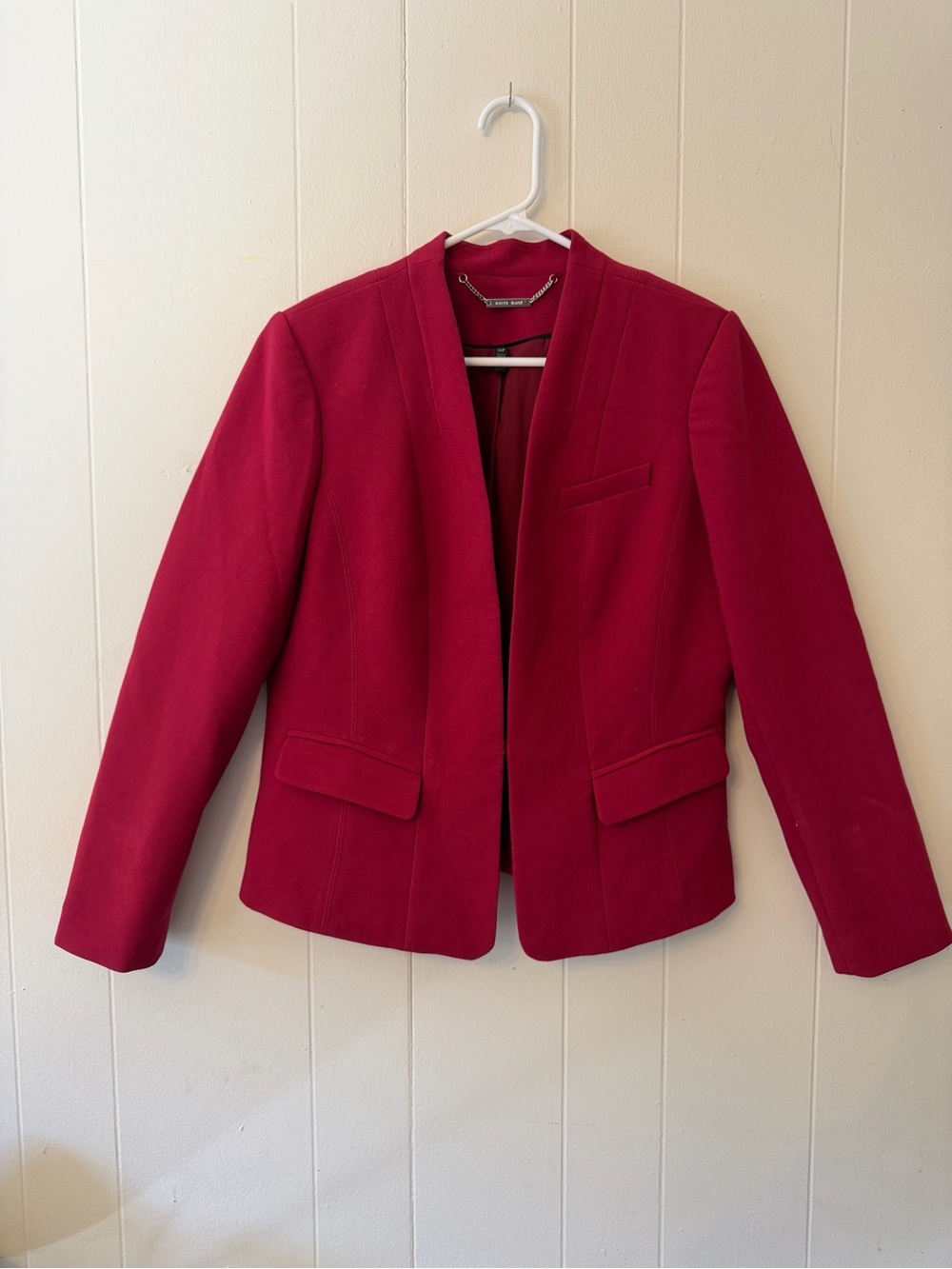 White House Black Market Women's Red Open-Front Blazer Jacket Size 14P Business